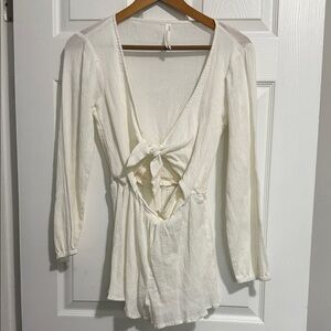 Anthropologie Cream romper with Tie Front